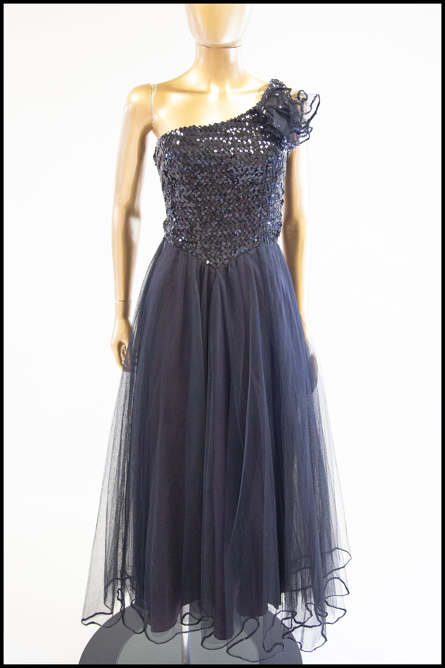 Vintage 1980s Asymmetric Black Tulle Dress