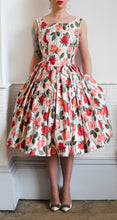 Vintage 1950s Rose Print Cotton Tea Dress