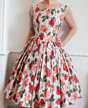 Vintage 1950s Rose Print Cotton Tea Dress