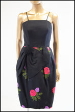 Vintage 1960s Black Embroidered Linen Glamourette Dress