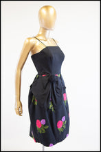 Vintage 1960s Black Embroidered Linen Glamourette Dress