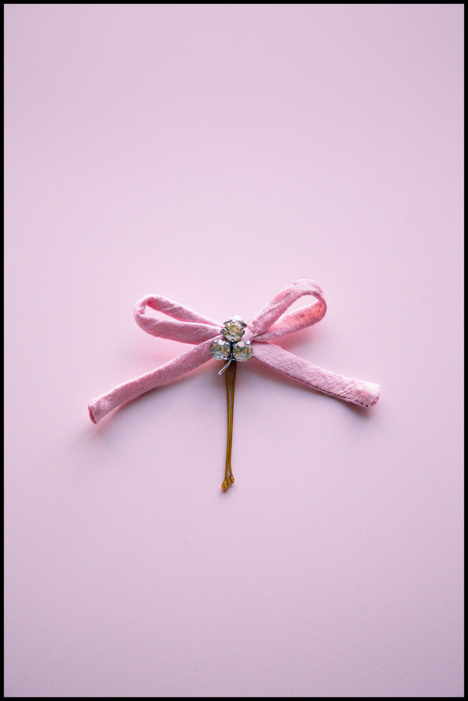 Pink Silk Bow Hair Pin