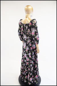 Vintage 1970s Black Floral Cotton Maxi Dress