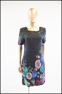Vintage 1980s Sequin Novelty Party Dress