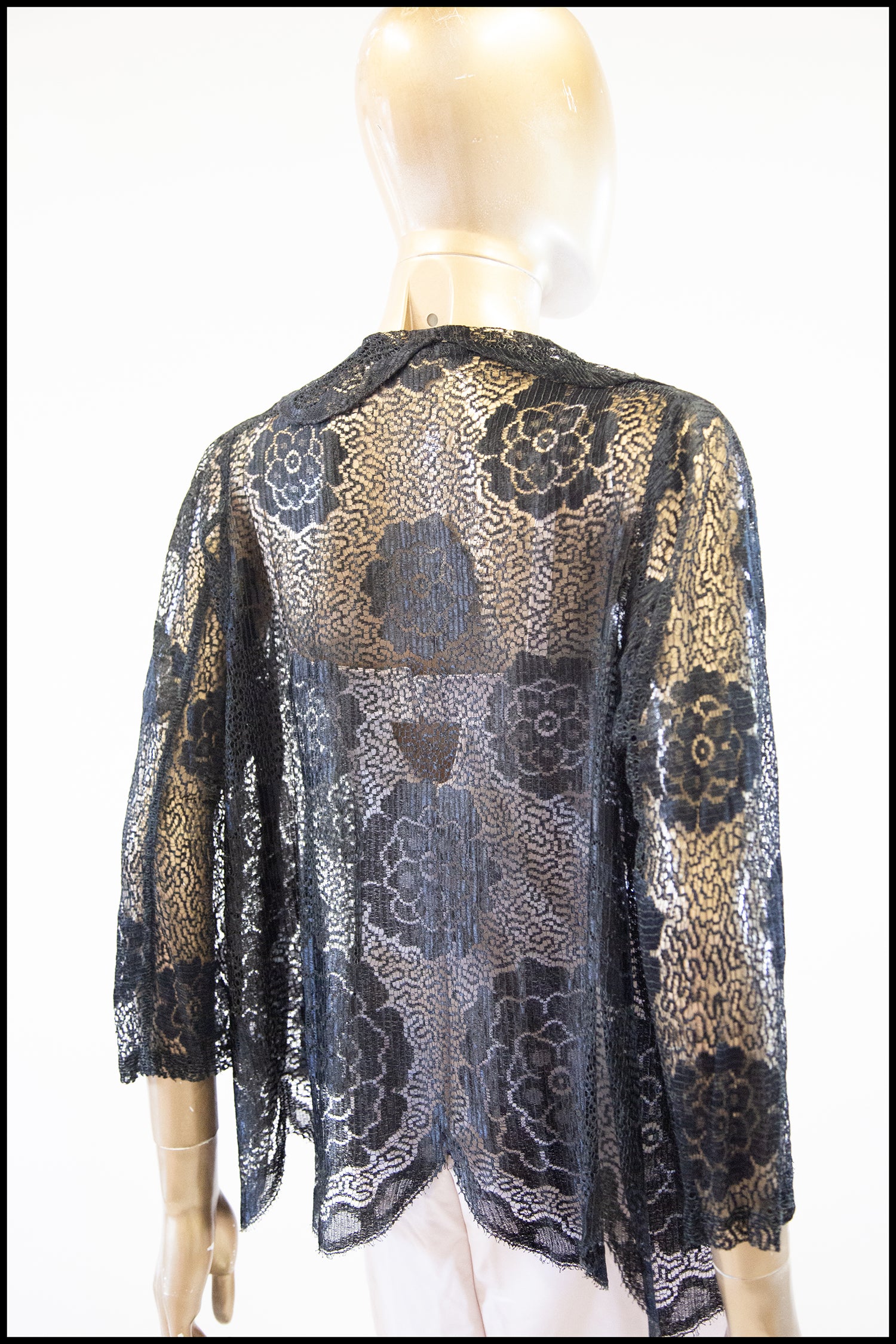 Vintage 1920s Black Scallop Lace Top
