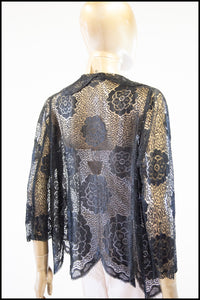 Vintage 1920s Black Scallop Lace Top