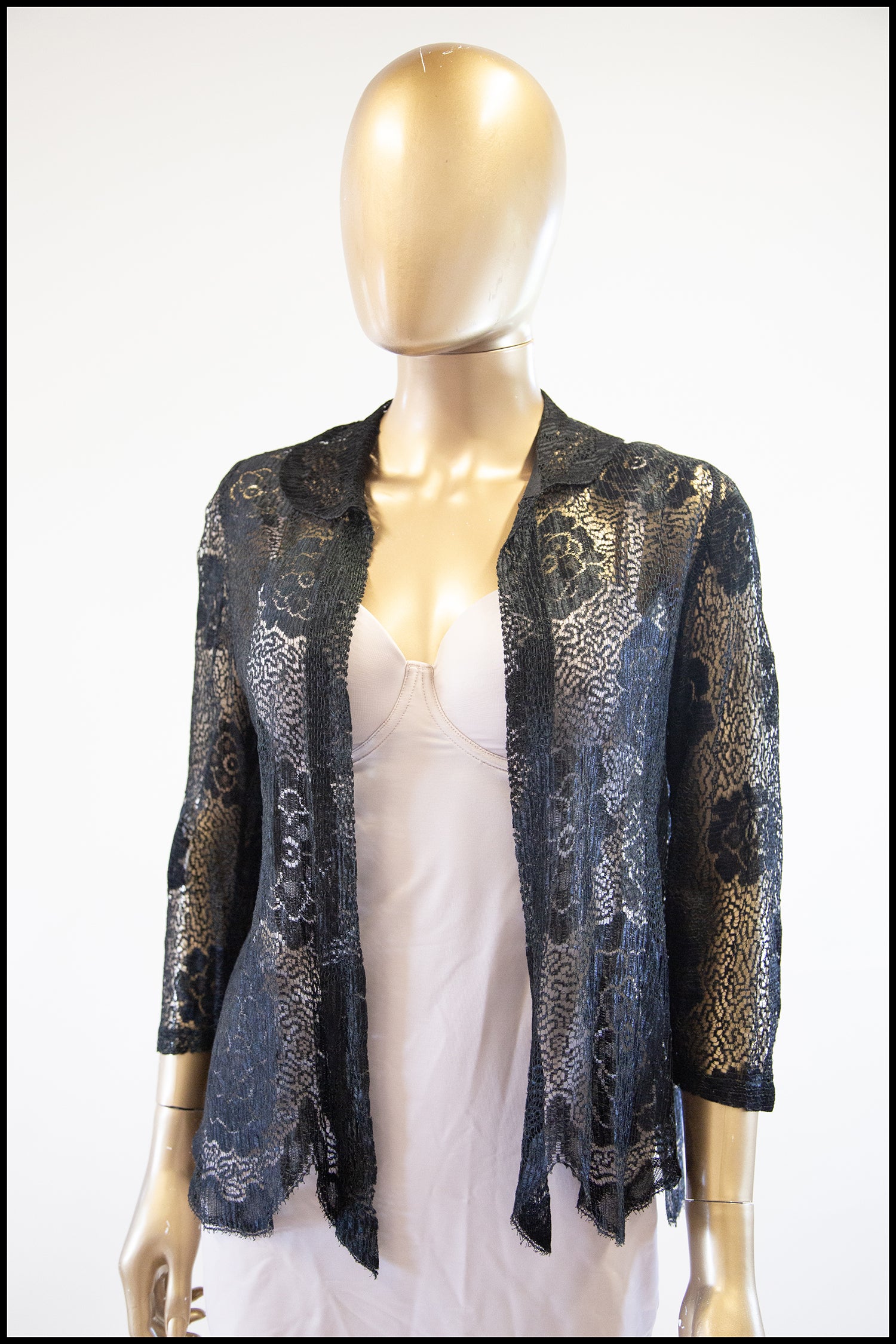 Vintage 1920s Black Scallop Lace Top