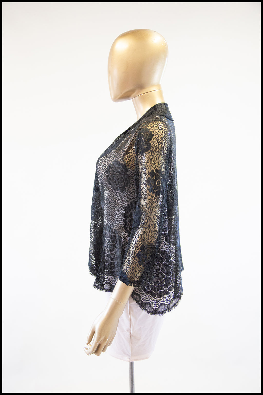 Vintage 1920s Black Scallop Lace Top