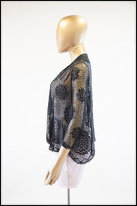 Vintage 1920s Black Scallop Lace Top
