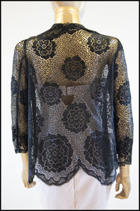 Vintage 1920s Black Scallop Lace Top