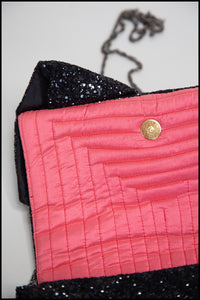 Crawford Black Glitter Bow Clutch Bag