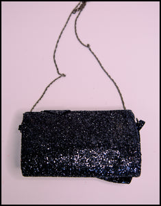 Crawford Black Glitter Bow Clutch Bag