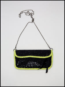 Green Black Glitter Beaded Evening Purse