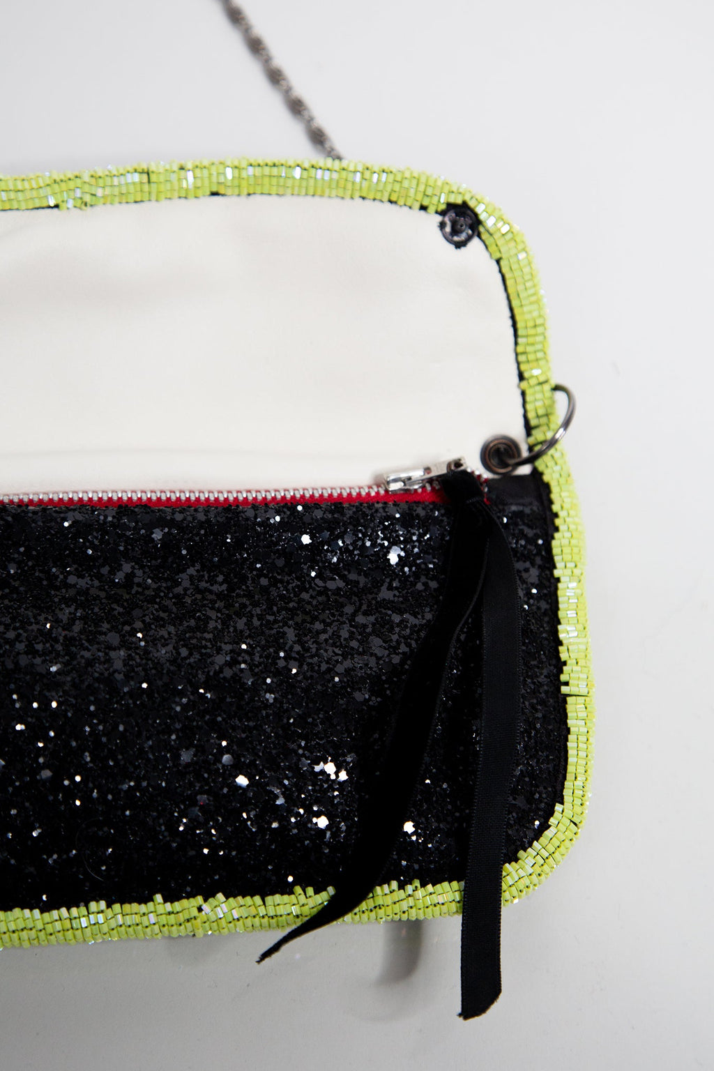 Green Black Glitter Beaded Evening Purse