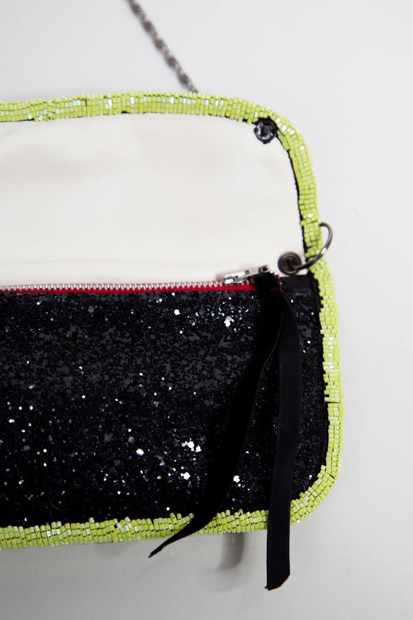 Green Black Glitter Beaded Evening Purse