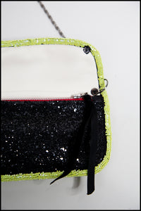 Green Black Glitter Beaded Evening Purse