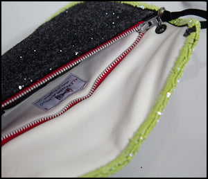 Green Black Glitter Beaded Evening Purse