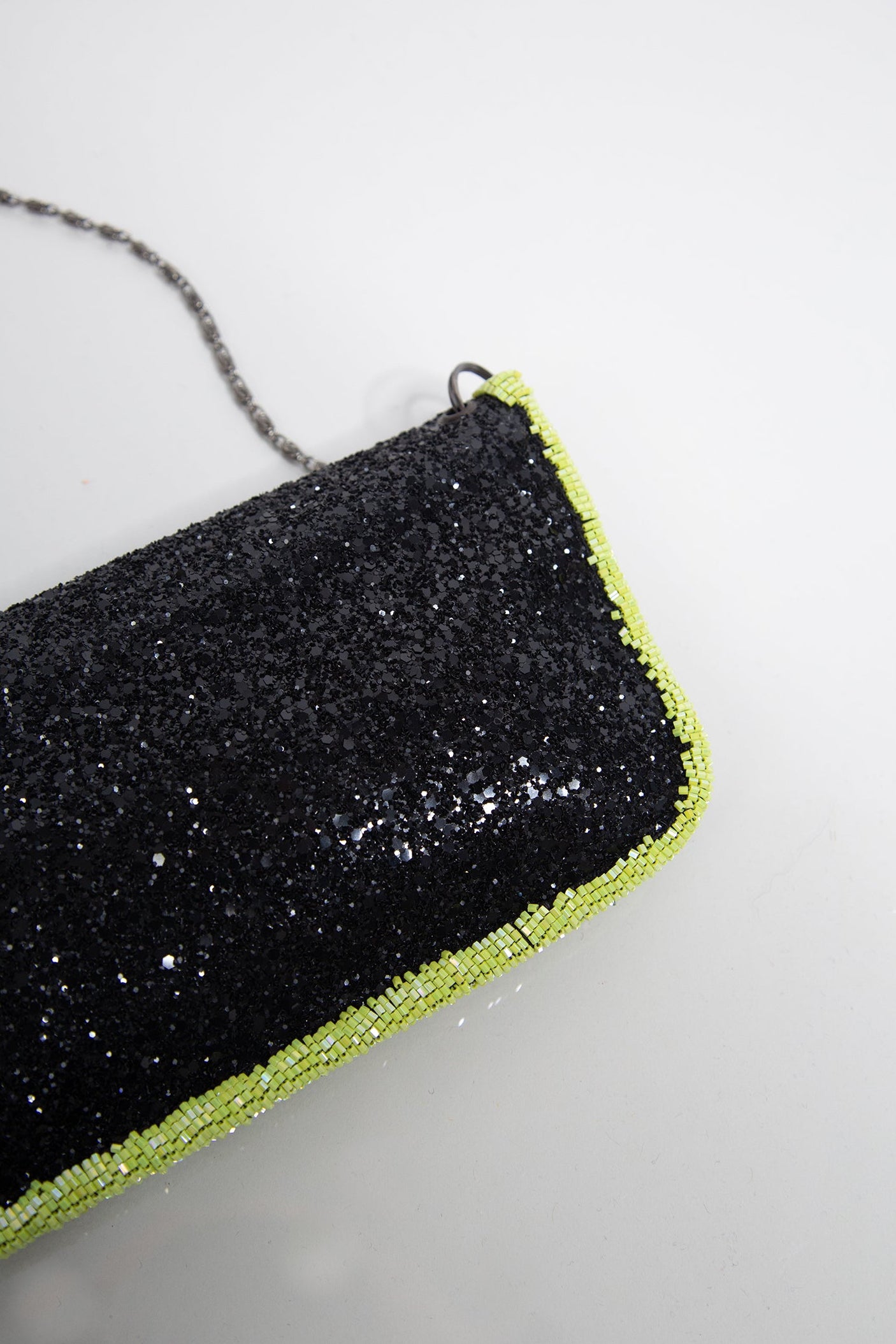 Green Black Glitter Beaded Evening Purse