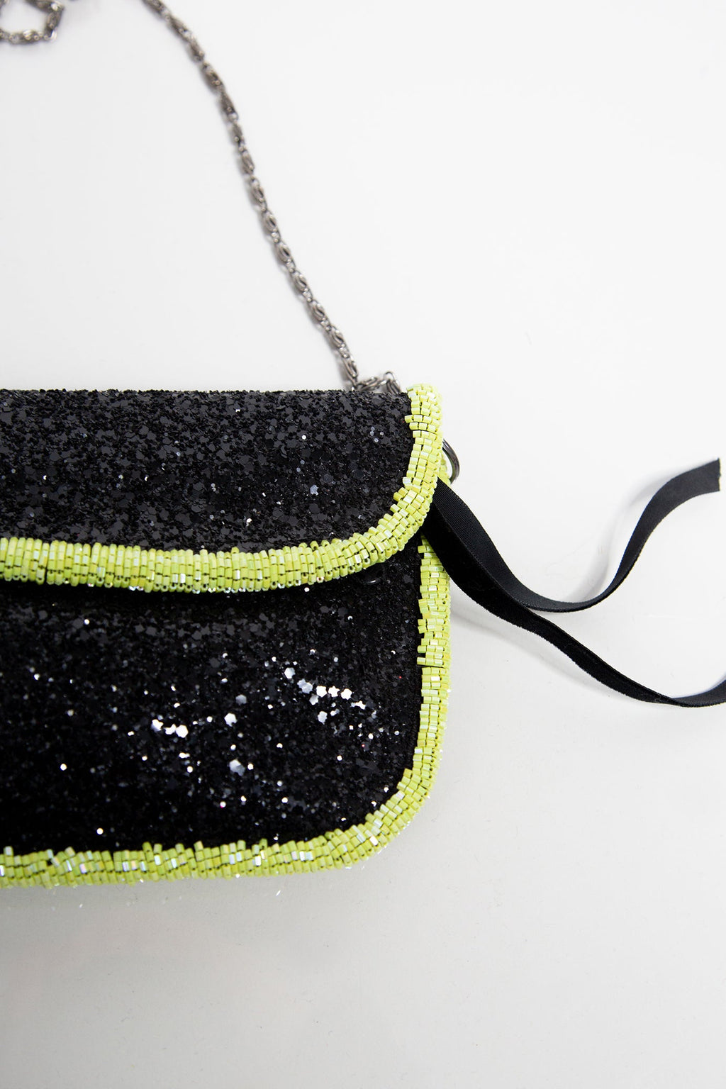 Green Black Glitter Beaded Evening Purse