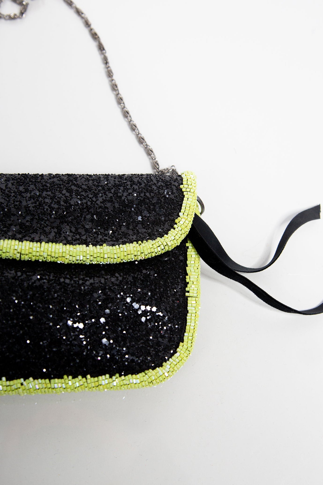 Green Black Glitter Beaded Evening Purse