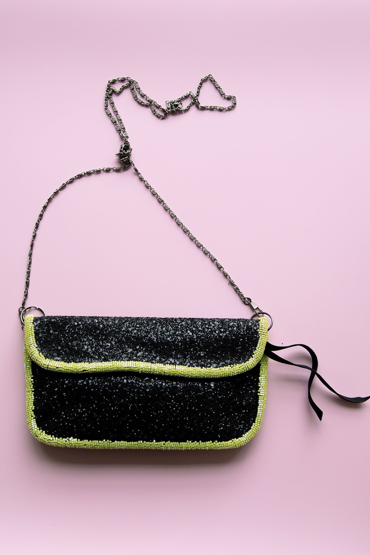 hand crafted black beaded evening bag by Alexandra King