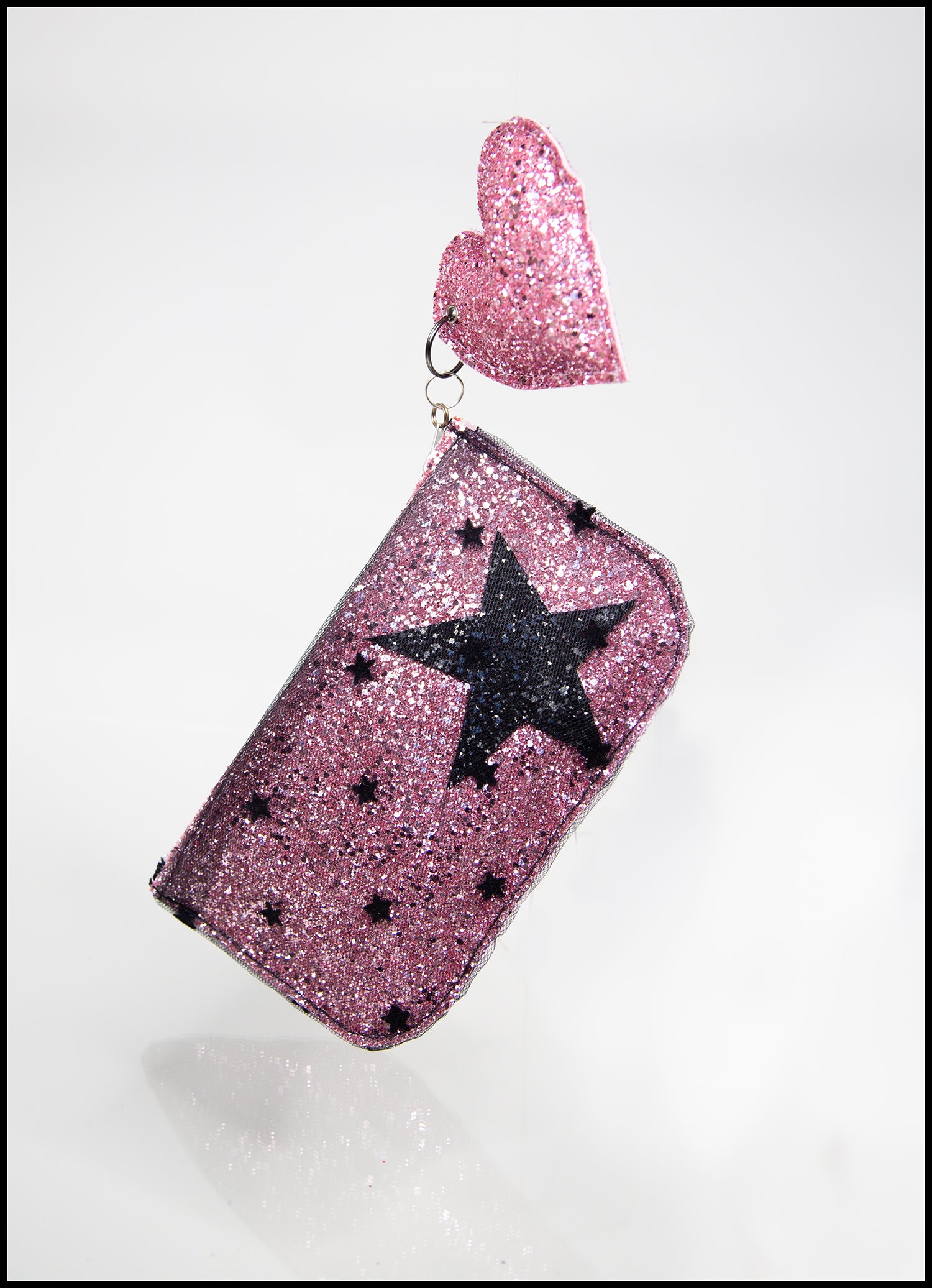 Pink Star Glitter Tulle Pouch Purse