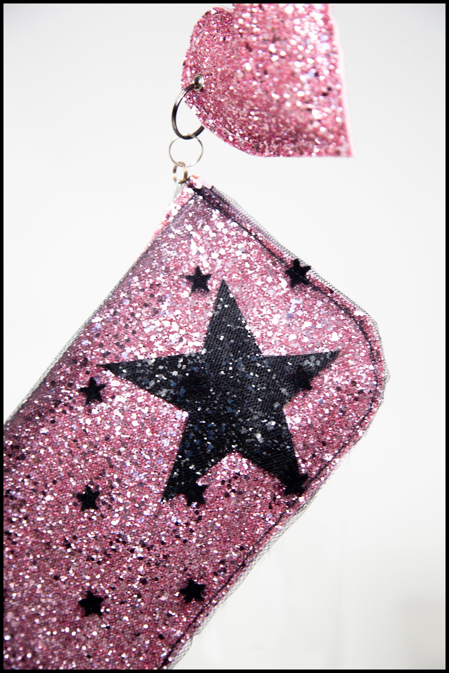 Pink Star Glitter Tulle Pouch Purse