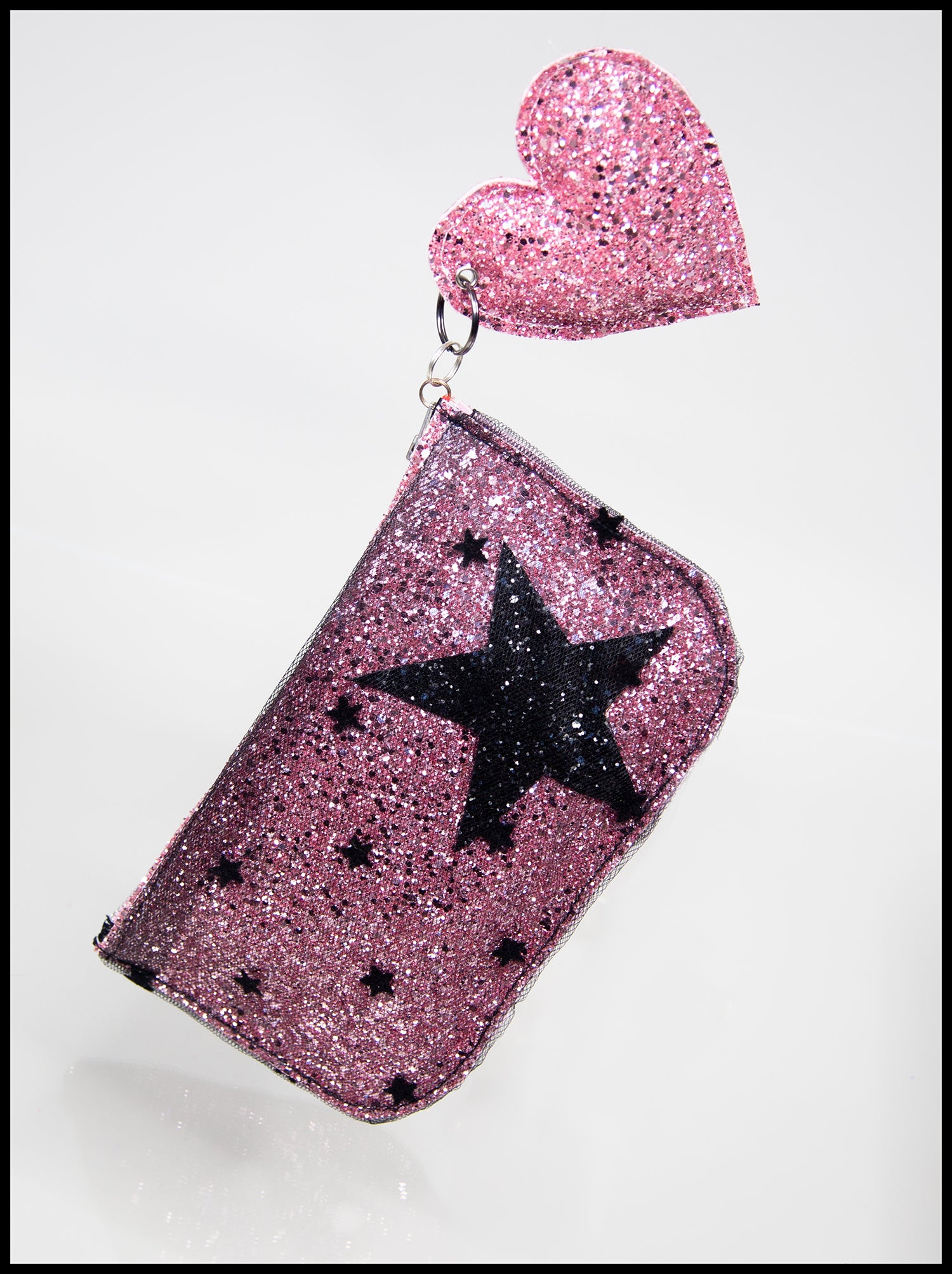 Pink Star Glitter Tulle Pouch Purse