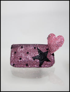 Pink Star Glitter Tulle Pouch Purse