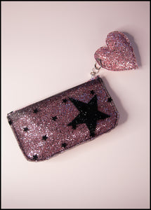 Pink Star Glitter Tulle Pouch Purse