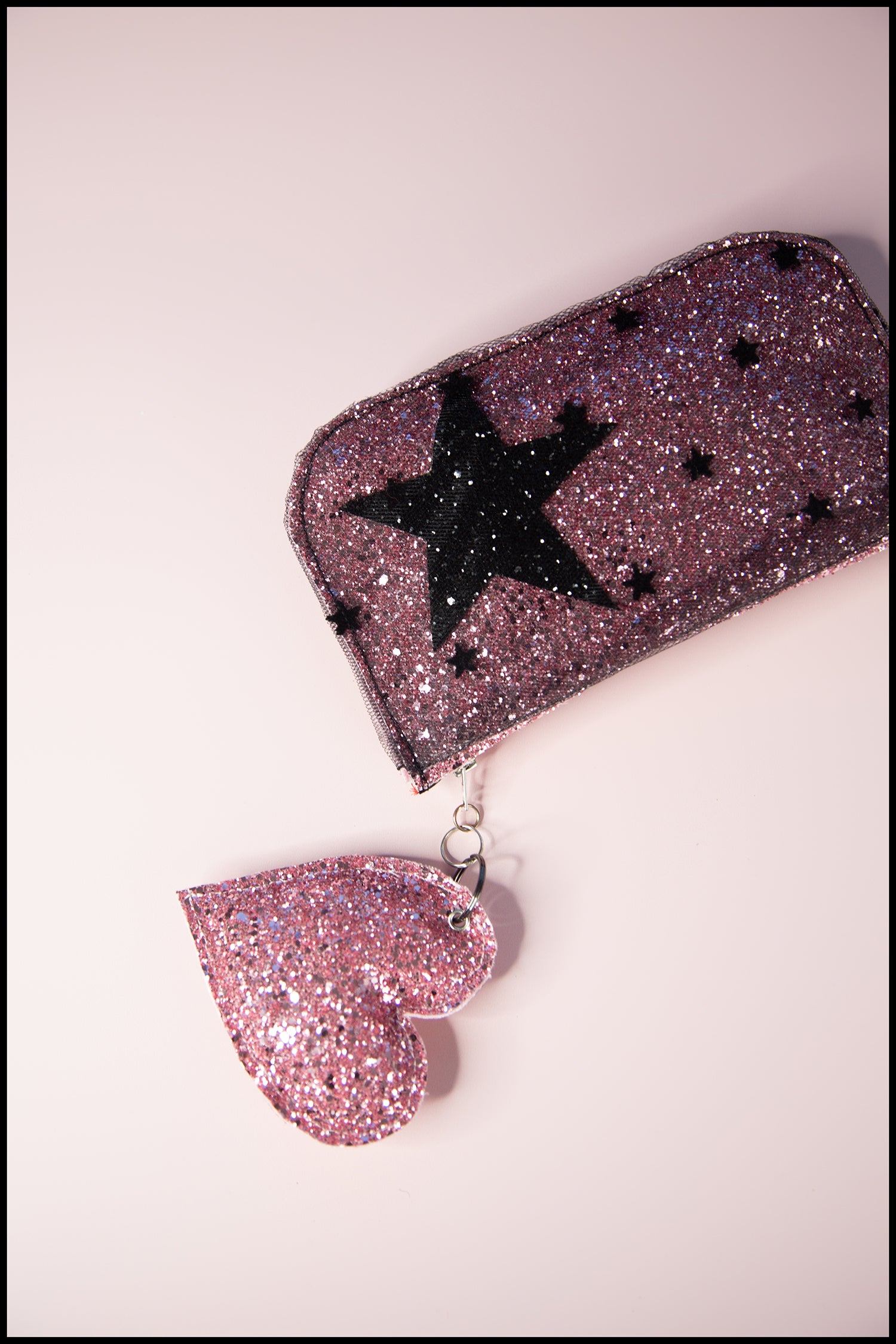Pink Star Glitter Tulle Pouch Purse