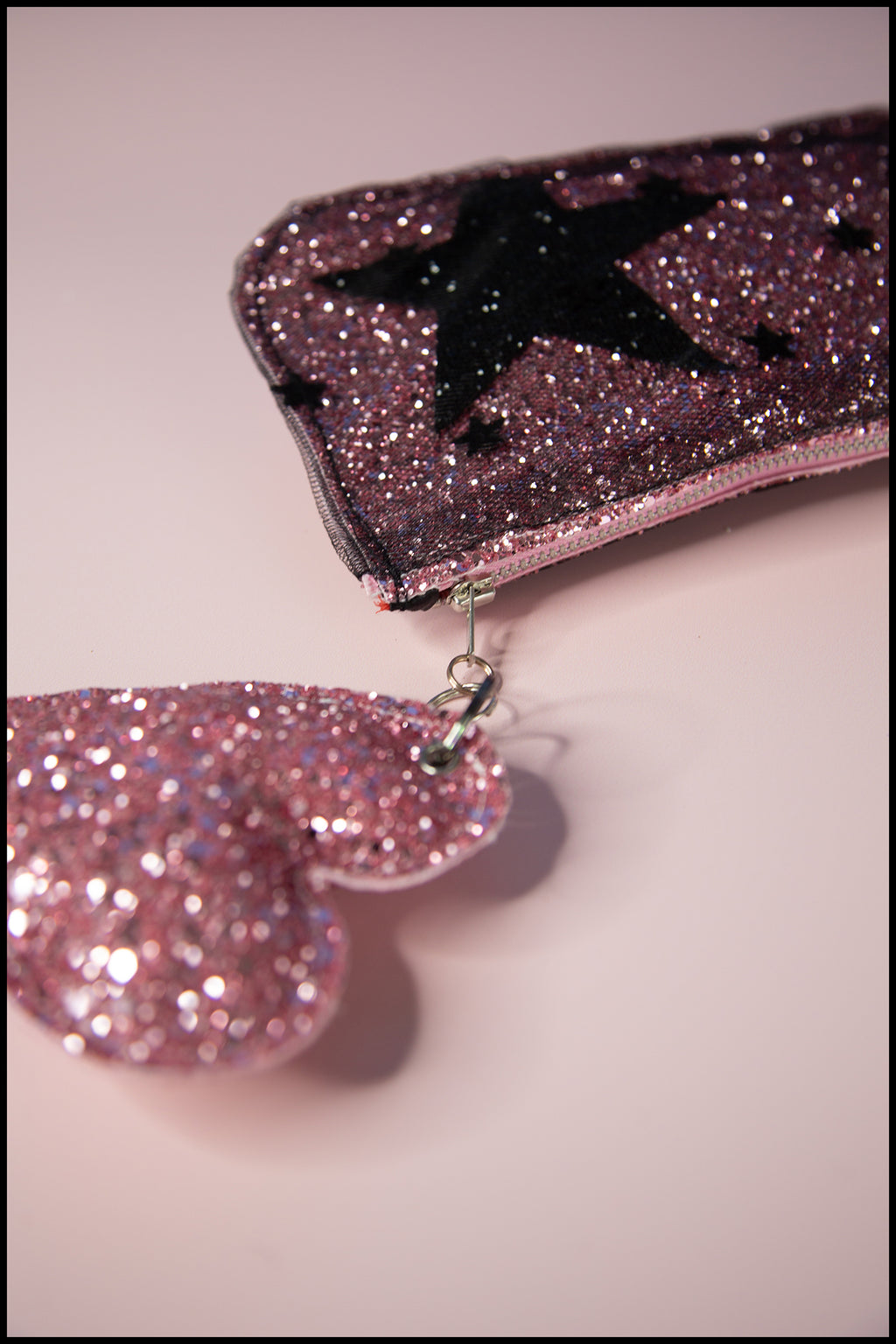 Pink Star Glitter Tulle Pouch Purse