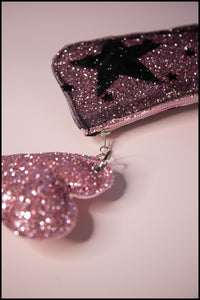 Pink Star Glitter Tulle Pouch Purse