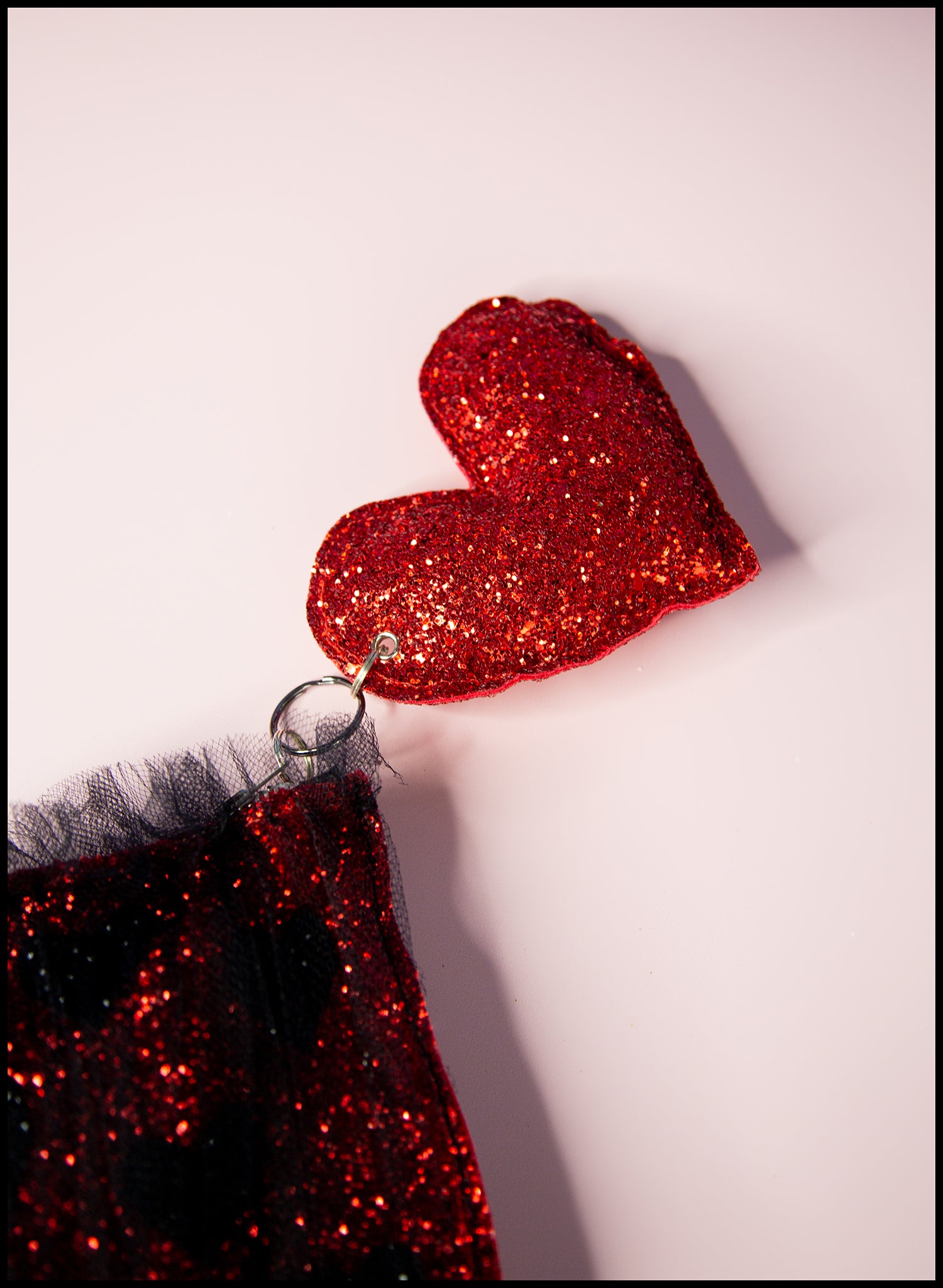 Red Glitter Heart Tulle Pouch Purse