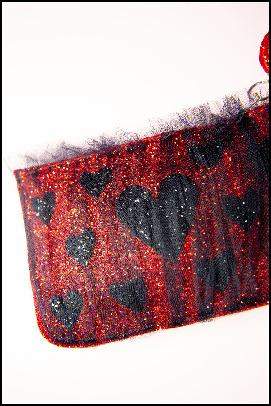 Red Glitter Heart Tulle Pouch Purse