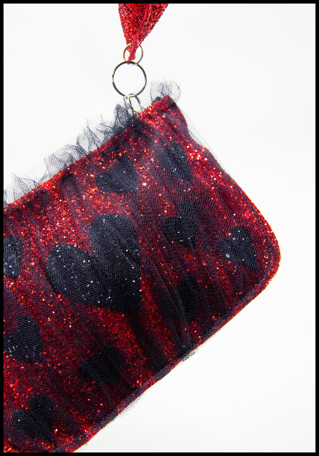 Red Glitter Heart Tulle Pouch Purse