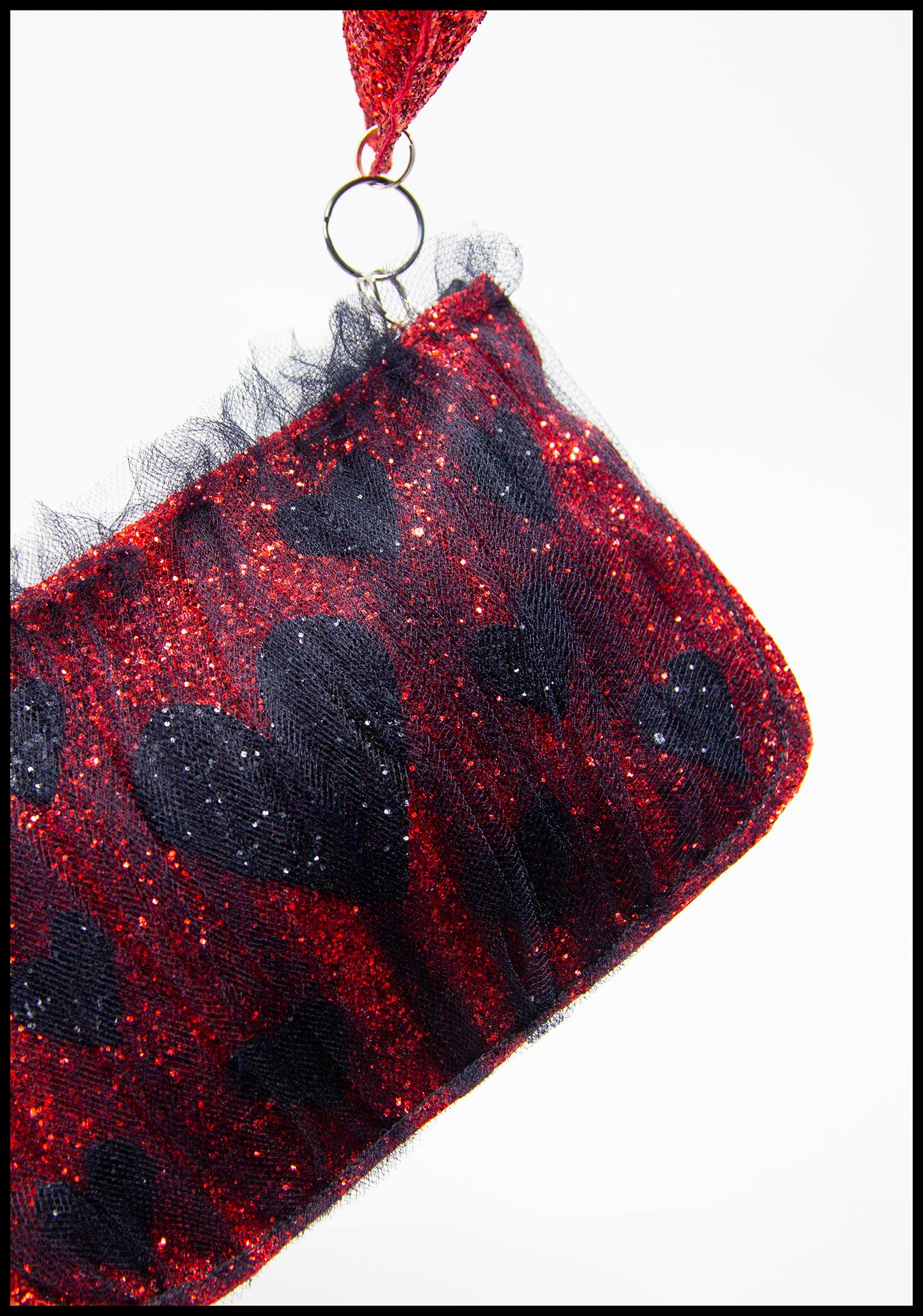 Red Glitter Heart Tulle Pouch Purse