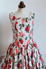 Vintage 1950s Rose Print Cotton Tea Dress