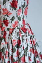 Vintage 1950s Rose Print Cotton Tea Dress
