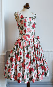 Vintage 1950s Rose Print Cotton Tea Dress