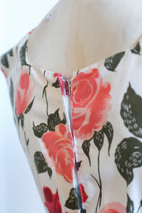 Vintage 1950s Rose Print Cotton Tea Dress