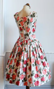Vintage 1950s Rose Print Cotton Tea Dress