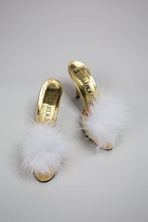 bridal white feather pompom shoe clips made in england by designer Alexandra King