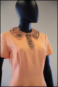 Vintage 1960s Beaded Peach Mini Dress