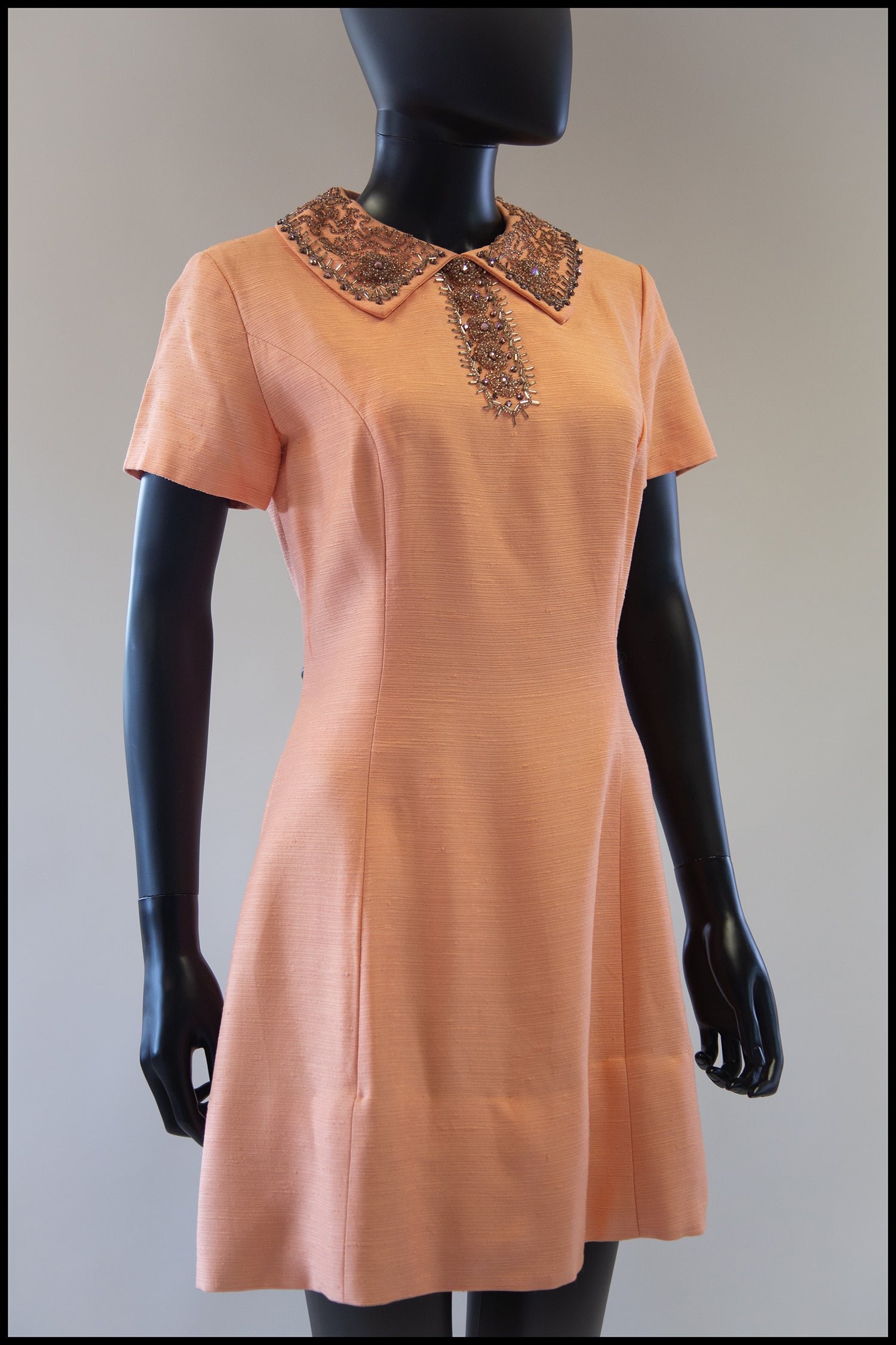Vintage 1960s Beaded Peach Mini Dress