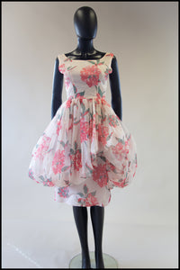Reserved - Vintage 1950s Peony Pink Puffball Dress