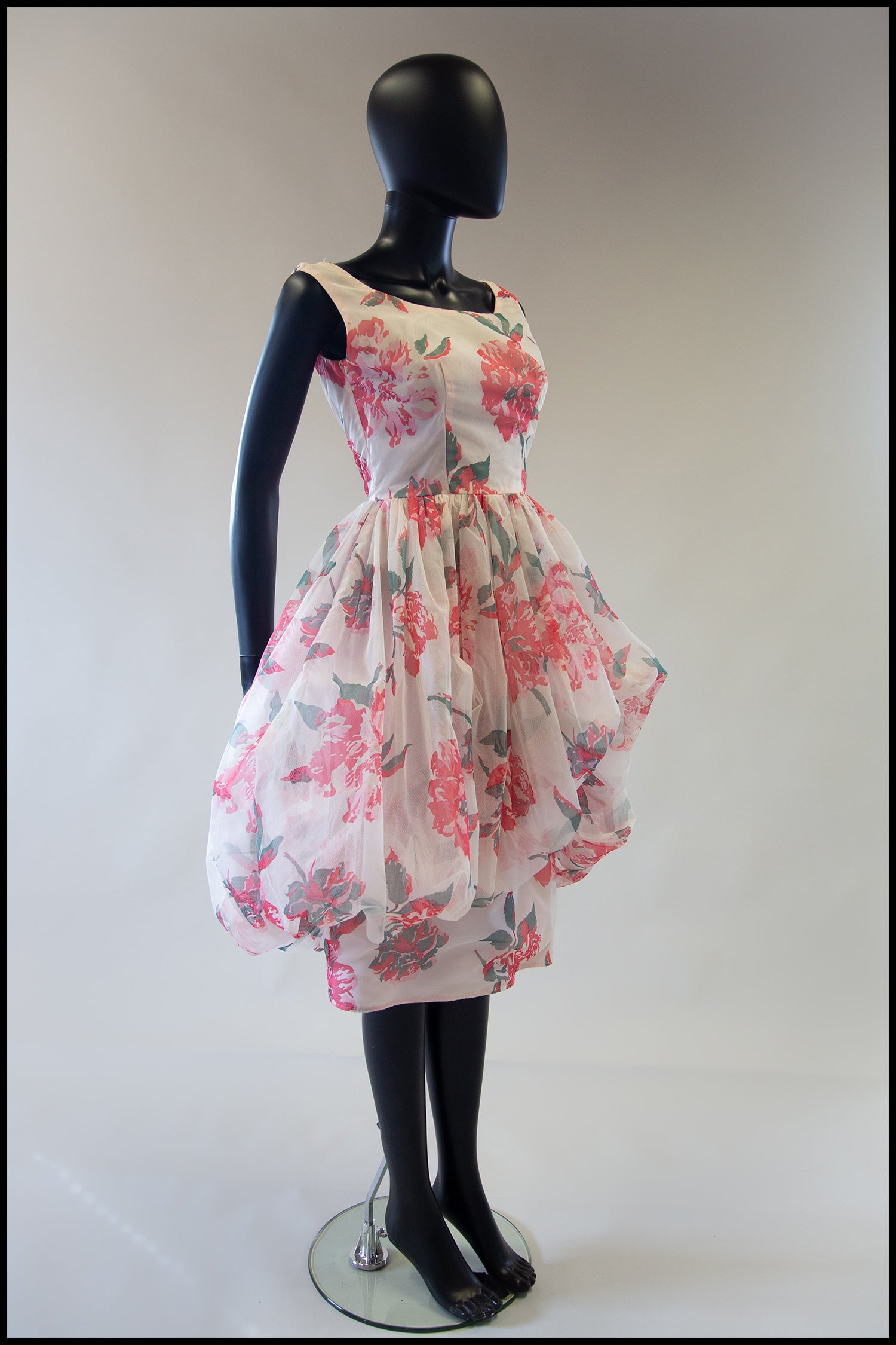 Reserved - Vintage 1950s Peony Pink Puffball Dress