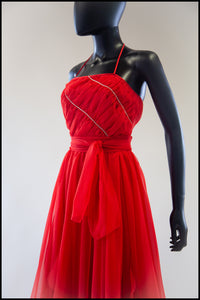 Vintage 1970s Red Chiffon Maxi Dress
