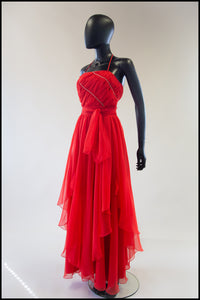 Vintage 1970s Red Chiffon Maxi Dress