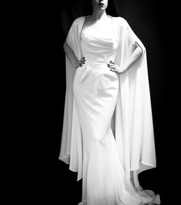 The Bride - Ivory Crepe Old Hollywood Dress and Cape- S